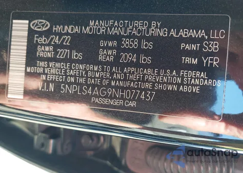 2022 Hyundai Elantra Sel z USA, uszkodzony, nr VIN 5NPLS4AG9NH077437